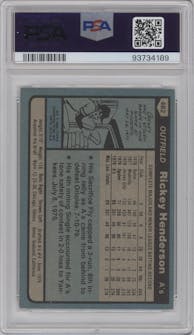 Rickey Henderson from the 1980 Topps set graded by PSA and given an overall grade of 7.