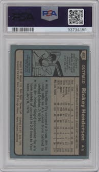 Rickey Henderson from the 1980 Topps set graded by PSA and given an overall grade of 7.