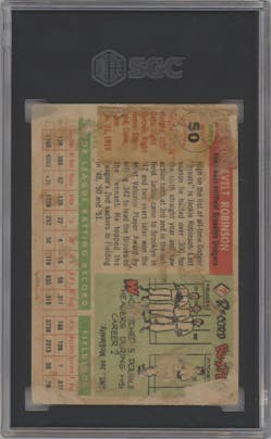 Jackie Robinson from the 1955 Topps set graded by SGC and given an overall grade of 1.