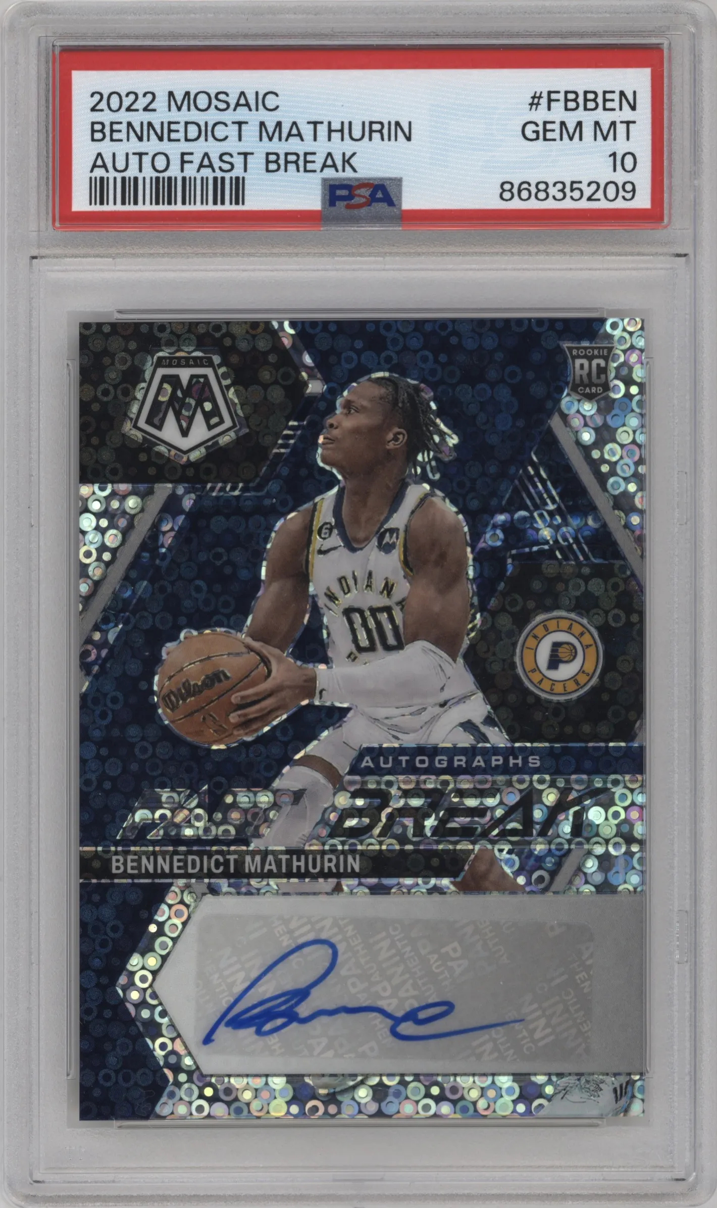 2022 Panini Mosaic Fast Break Auto Bennedict Mathurin #FB-BEN PSA 10
