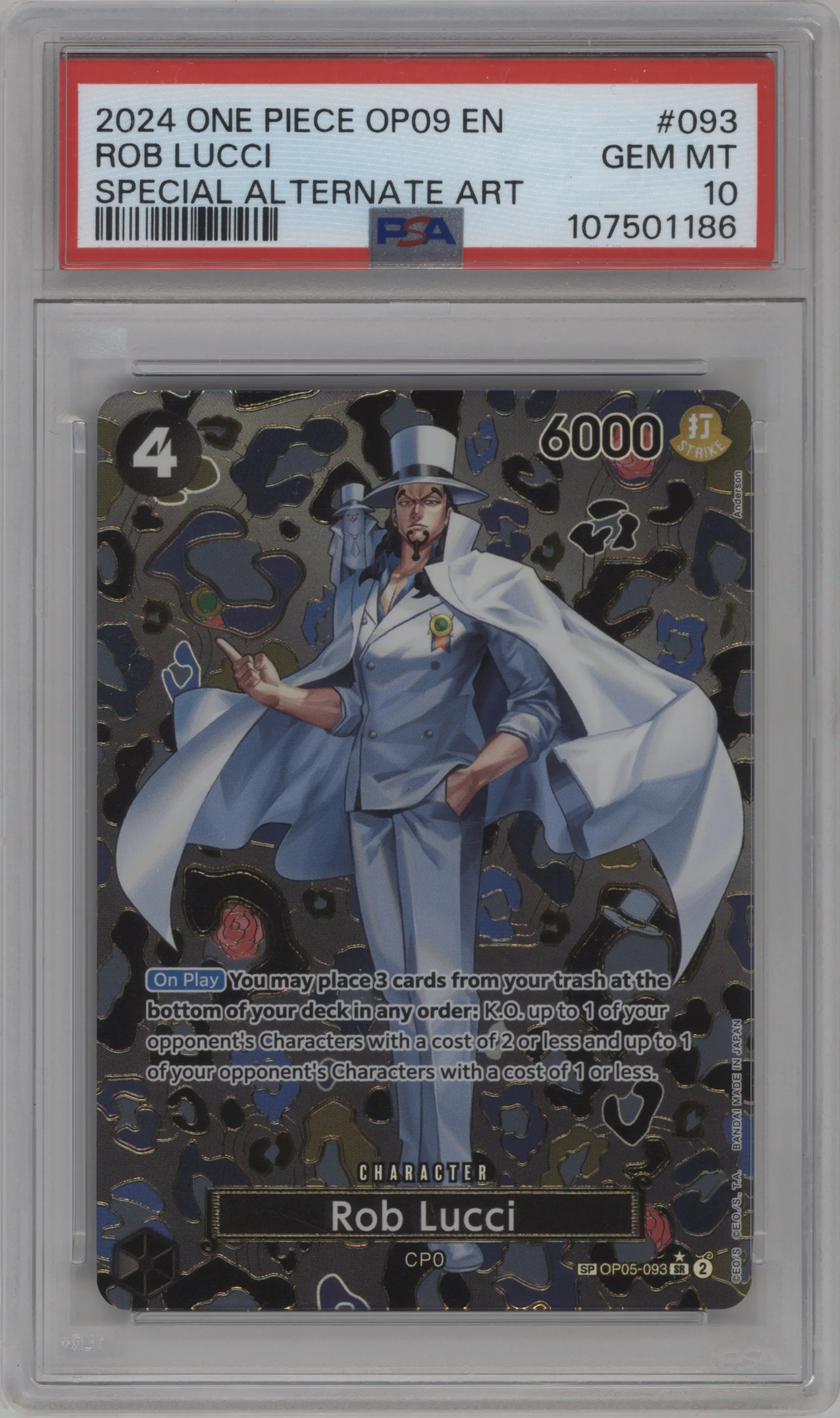 2024 One Piece Emperors in the New World Rob Lucci Alternate Art PSA 10