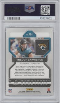 Trevor Lawrence from the 2021 Panini Chronicles set graded by PSA and given an overall grade of 9.