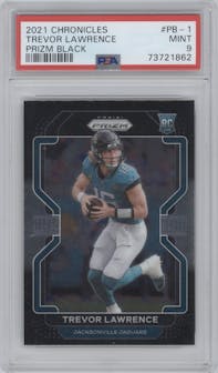 Trevor Lawrence from the 2021 Panini Chronicles set graded by PSA and given an overall grade of 9.