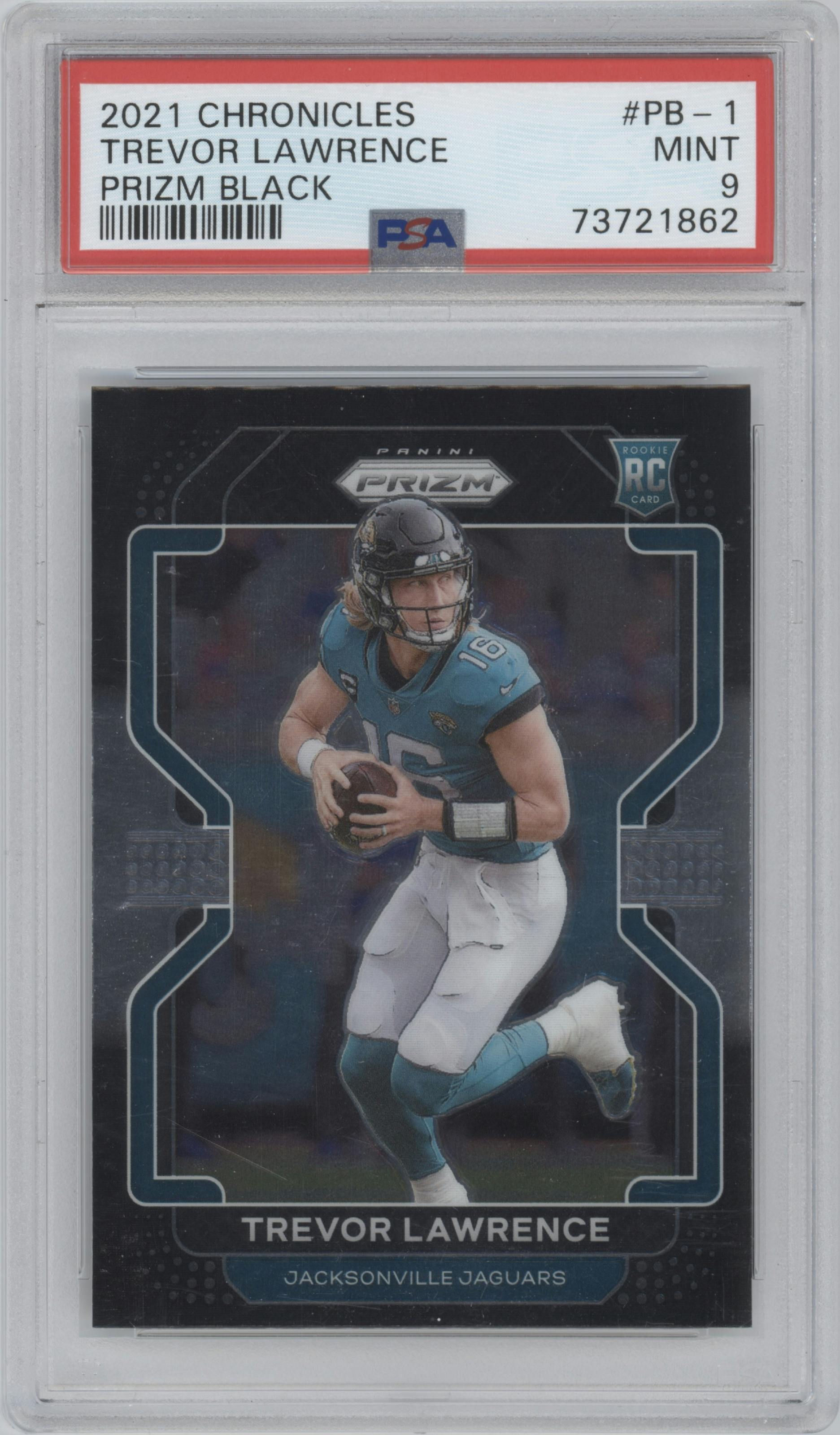 Trevor Lawrence from the 2021 Panini Chronicles set graded by PSA and given an overall grade of 9.