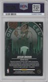 Jaylen Brown from the 2023-24 Panini Hoops Premium Stock set featuring a Gold Prizm parallel graded by PSA and given an overall grade of 9.