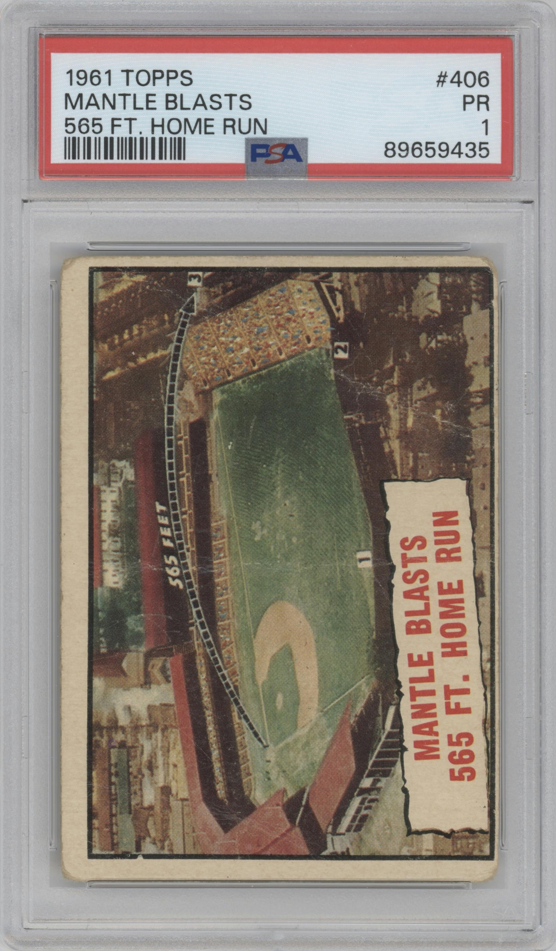 Mantle Blasts 565 ft. Home Run from the 1961 Topps set graded by PSA and given an overall grade of 1.