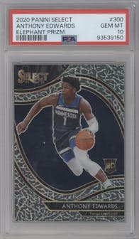 Anthony Edwards from the 2020-21 Panini Select  set featuring a Elephant parallel graded by PSA and given an overall grade of 10.