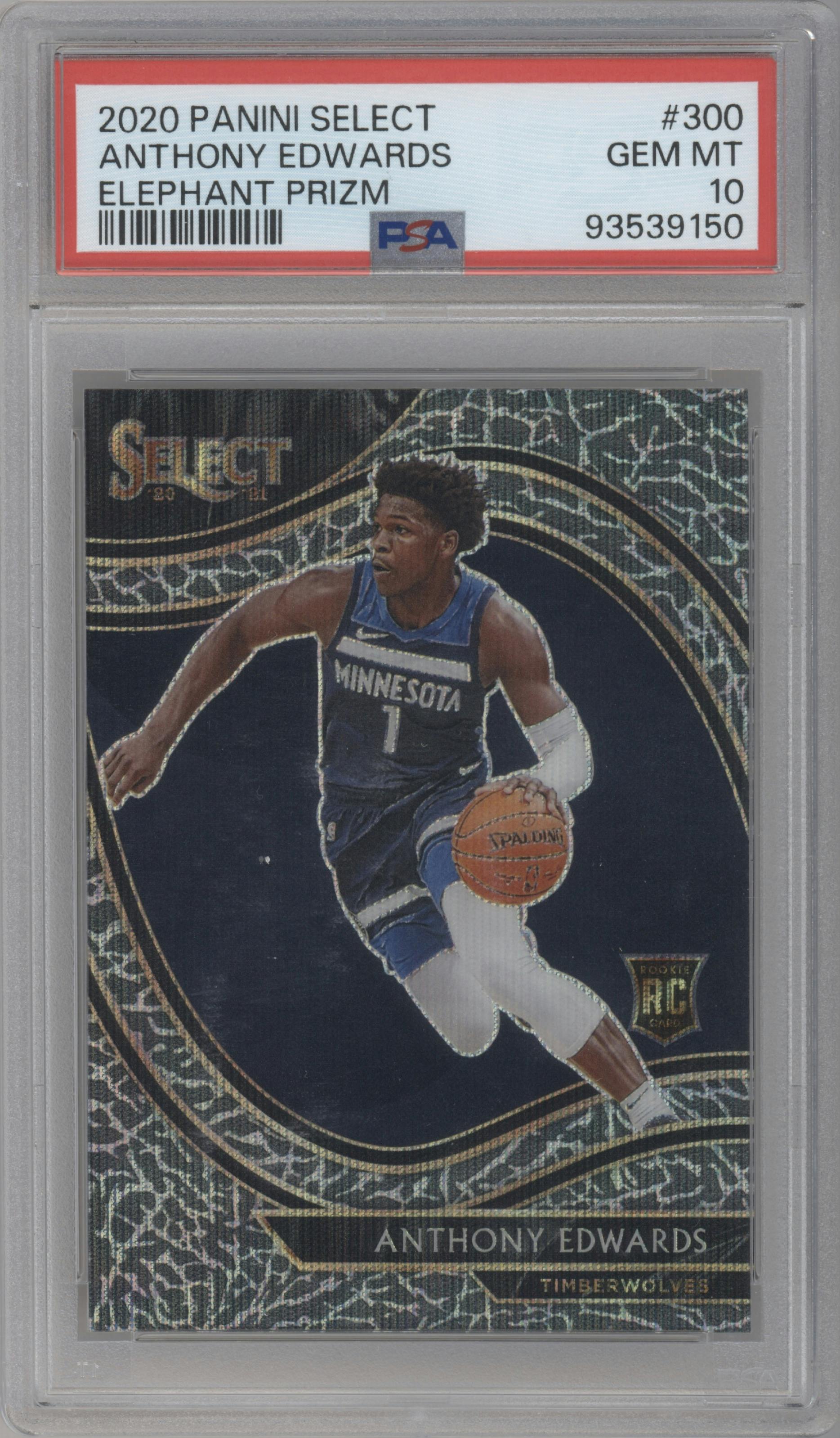 Anthony Edwards from the 2020-21 Panini Select  set featuring a Elephant parallel graded by PSA and given an overall grade of 10.