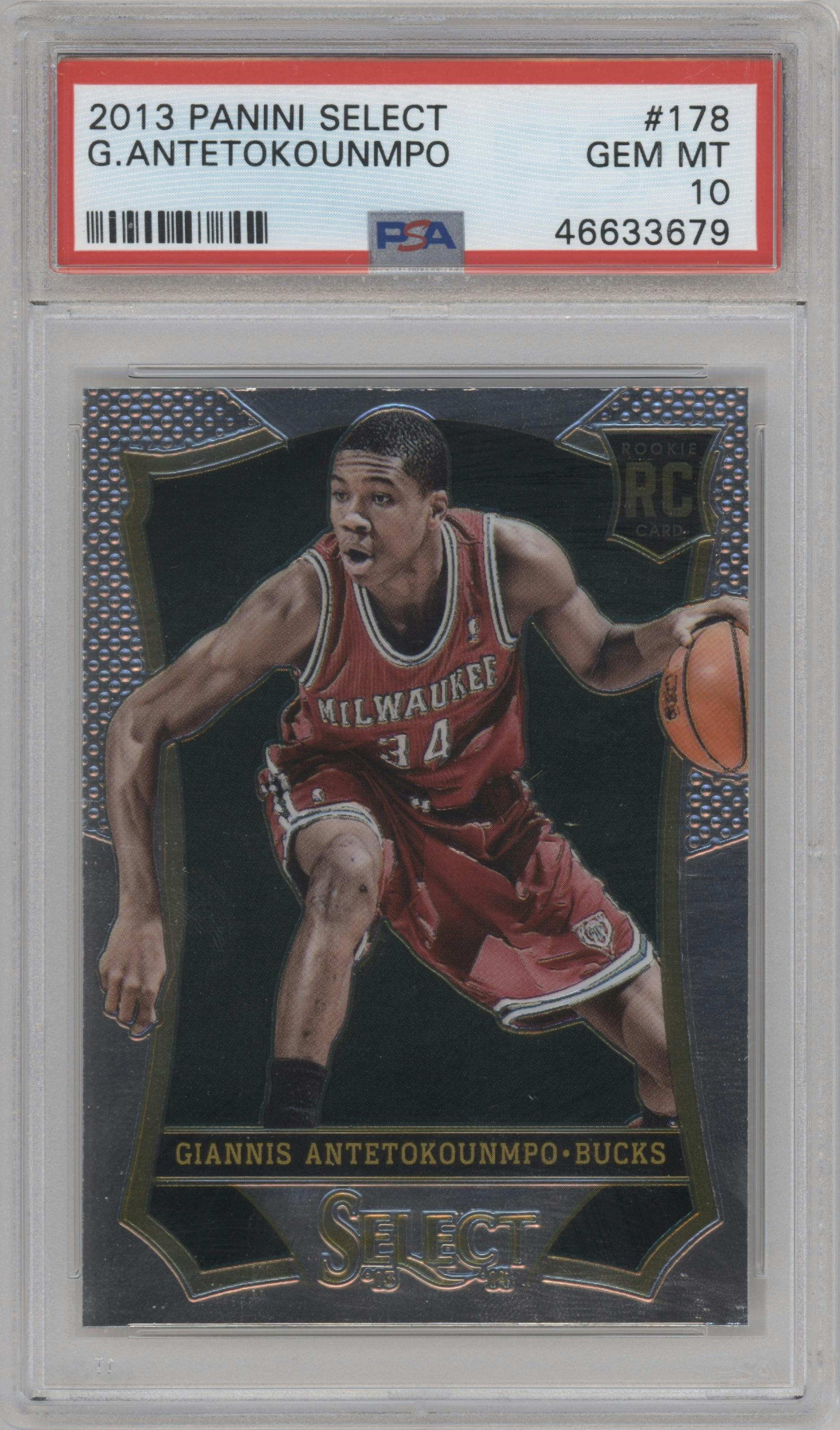 Giannis Antetokounmpo from the 2013-14 Panini Select set graded by PSA and given an overall grade of 10.