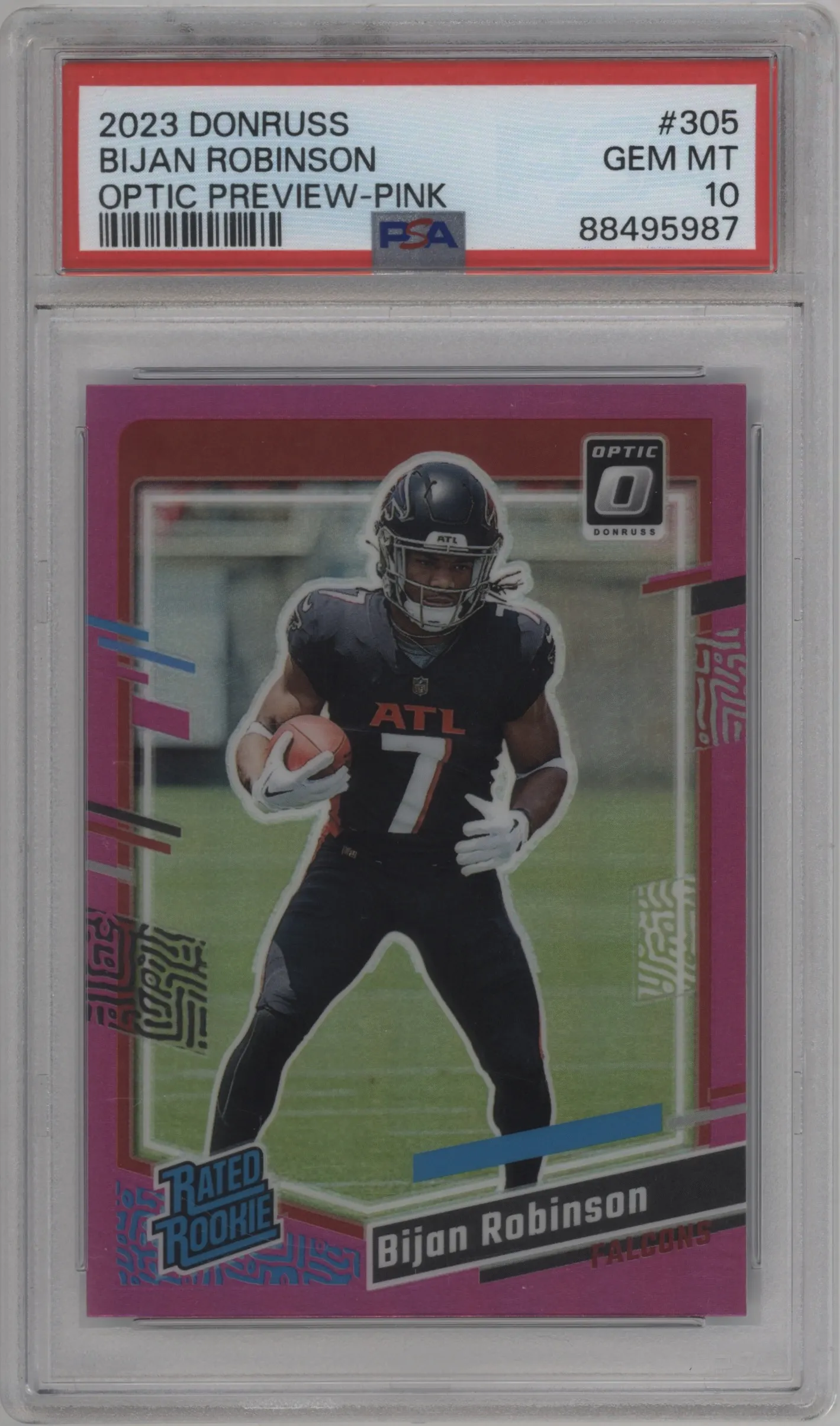 2023 Panini Donruss Opt.Rtd.Rke.Prev. Bijan Robinson Pink #305 PSA 10