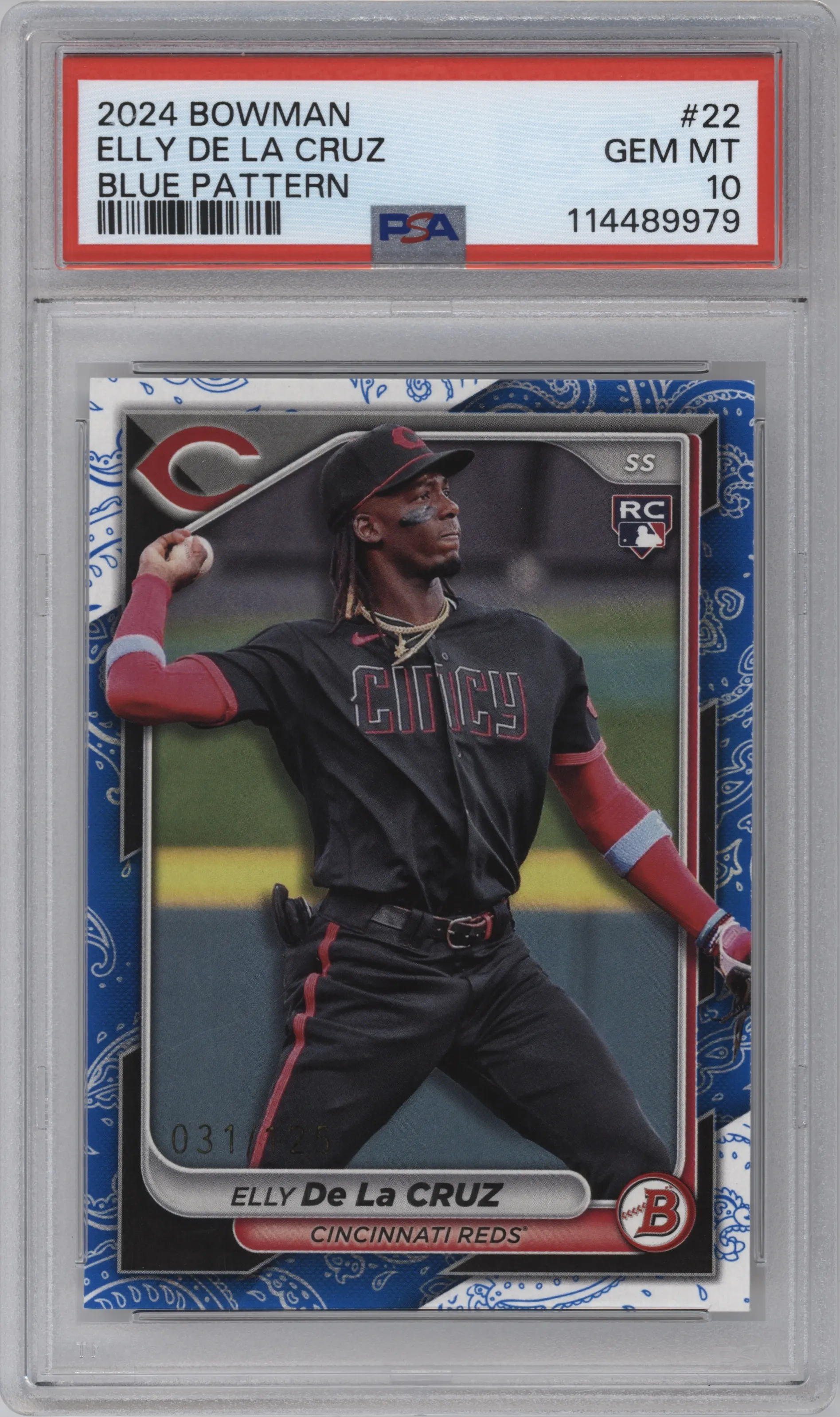 2024 Bowman Elly De La Cruz Blue Pattern #22 PSA 10
