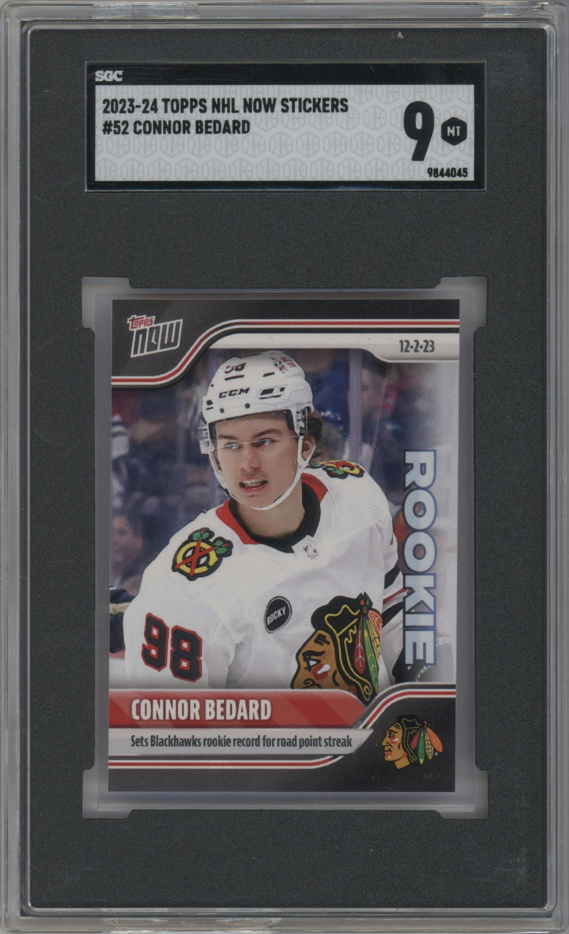 Connor Bedard from the 2023-24 Topps Now NHL Stickers set graded by SGC and given an overall grade of 9.