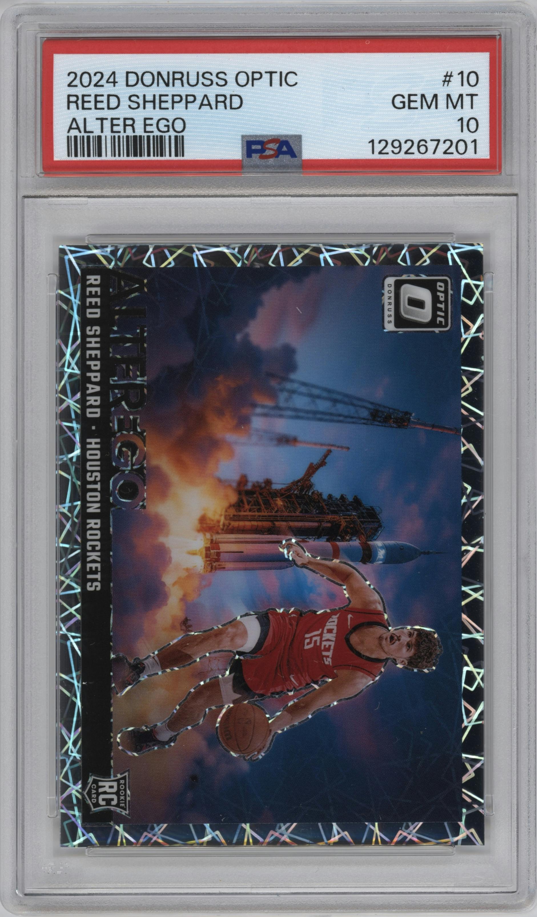 Reed Sheppard from the 2024-25 Donruss Optic set graded by PSA and given an overall grade of 10.