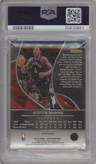 Scottie Barnes from the 2021-22 Panini Spectra set featuring a 75th Anniversary parallel graded by PSA and given an overall grade of 10.
