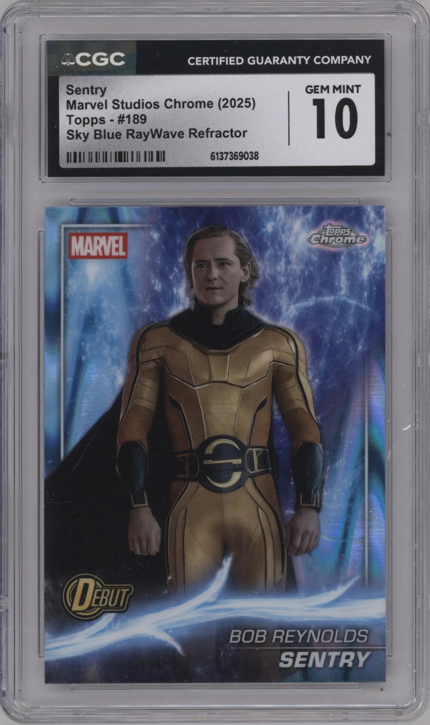 2025 Topps Chrome Marvel Studios Sentry Sky Blue RayWave Refractor CGC 10