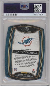 Tua Tagovailoa from the 2020 Panini Select set featuring a Die-Cut White parallel graded by PSA and given an overall grade of 9.