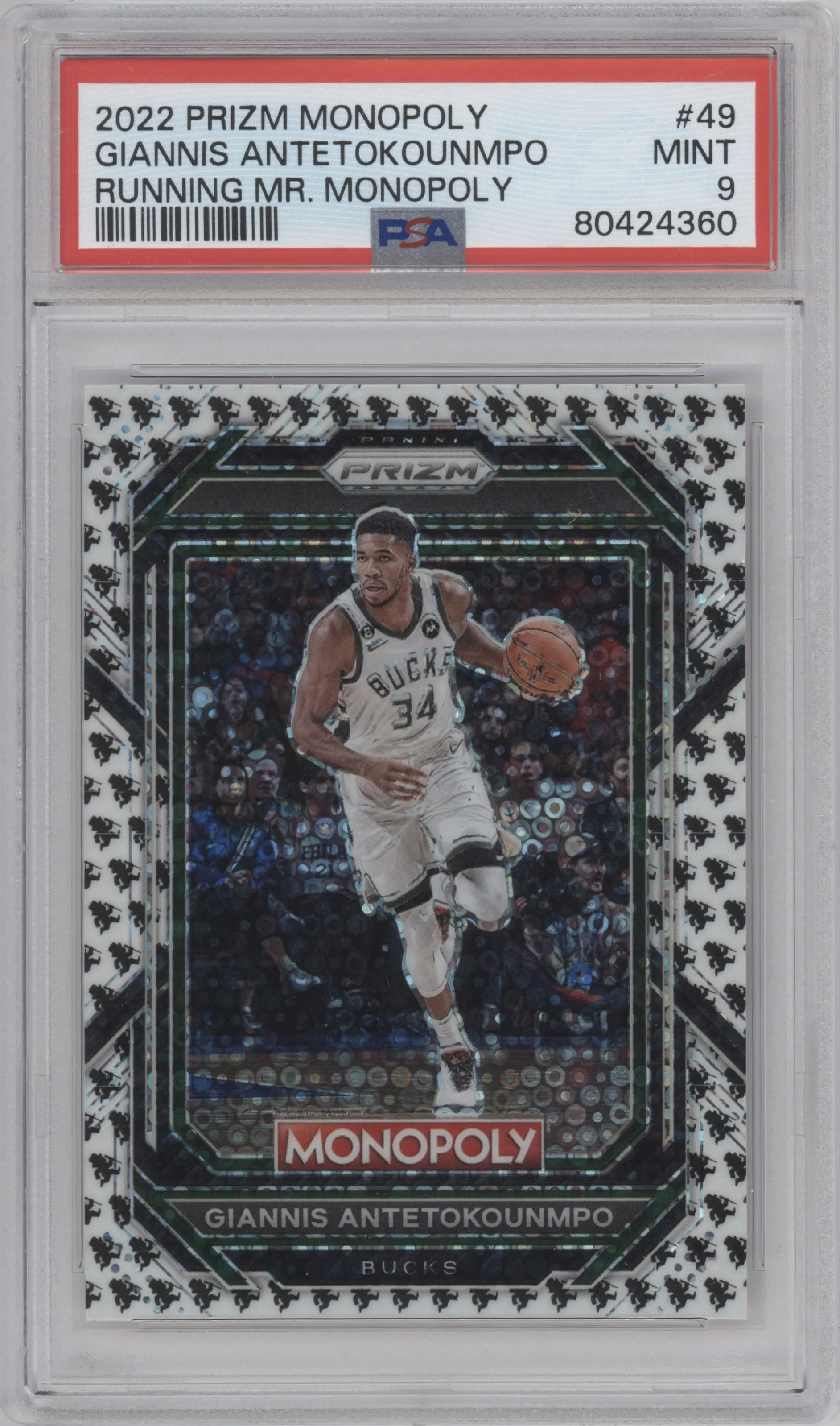 2022 Panini Prizm Monopoly Giannis Antetokounmpo Running Mr. Monopoly #49 PSA 9