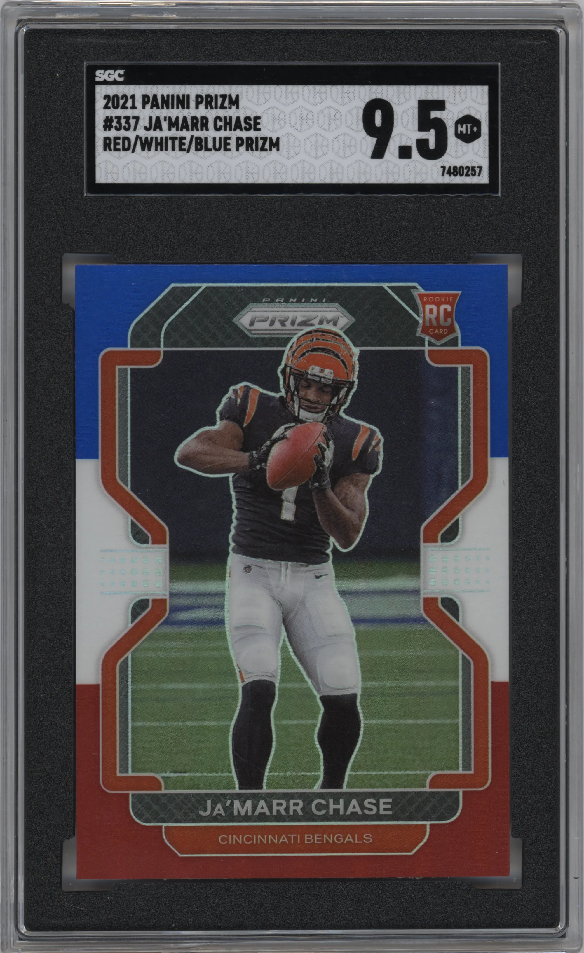 2021 Panini Prizm Ja'Marr Chase Red/White/Blue Prizm SGC 9.5