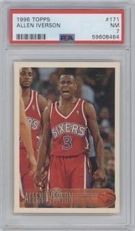 Allen Iverson from the 1996-97 Topps set graded by PSA and given an overall grade of 7.