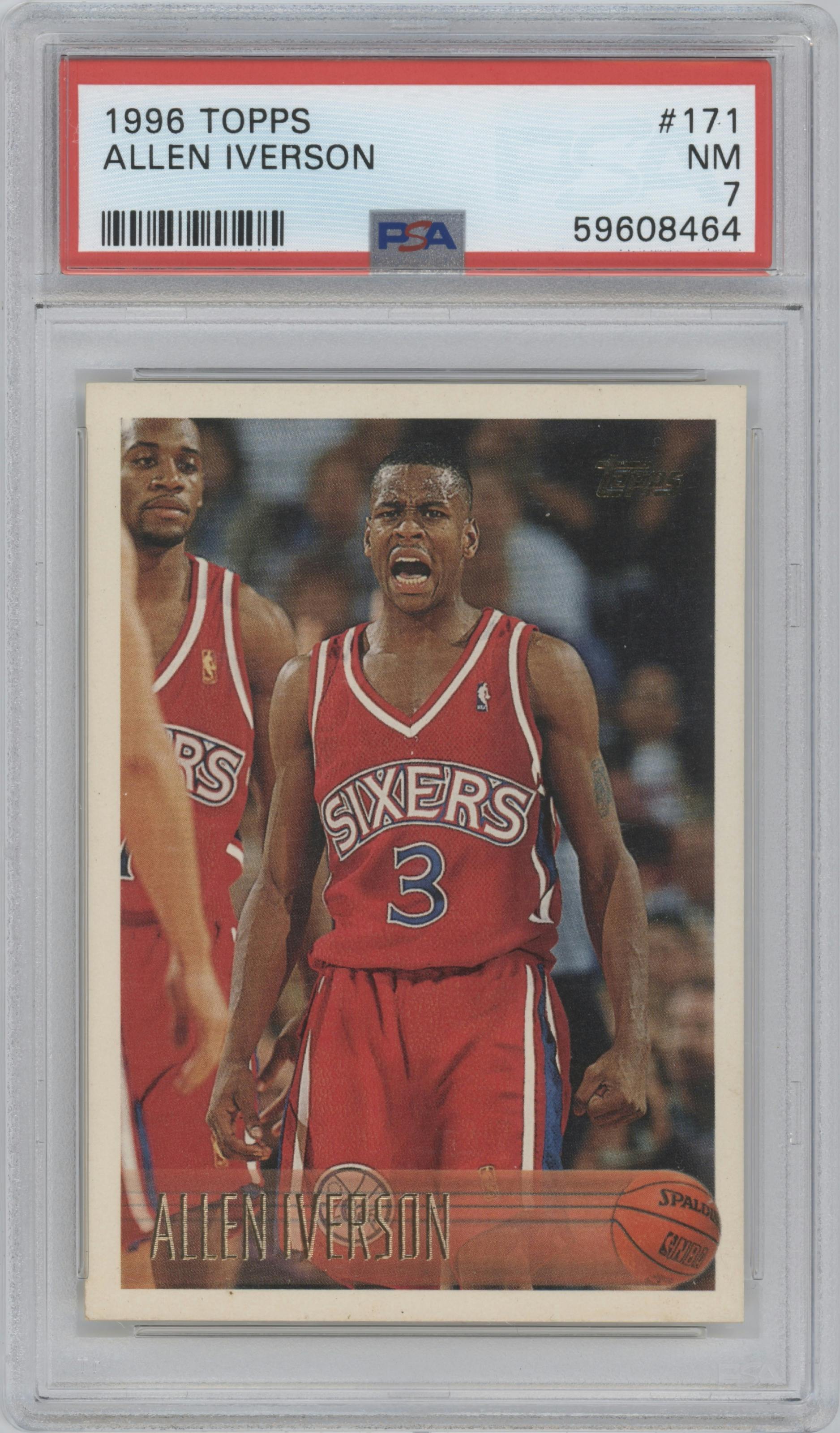 Allen Iverson from the 1996-97 Topps set graded by PSA and given an overall grade of 7.