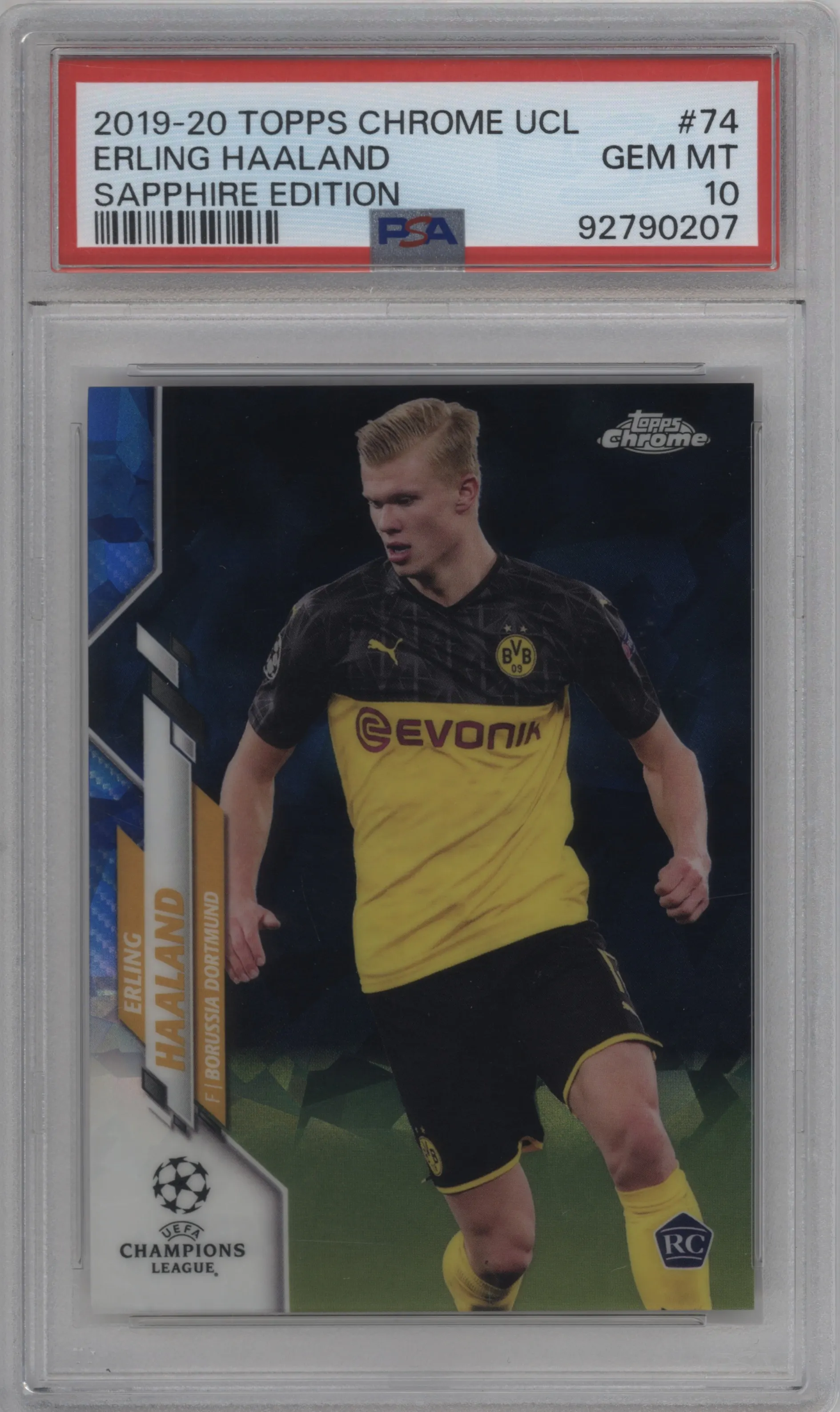 2019 Topps Chrome Sapphire Edition UEFA Champions League Erling Haaland #74 PSA 10