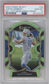 Justin Herbert from the 2020 Panini Select set featuring a Die-Cut Neon Green parallel graded by PSA and given an overall grade of 10.