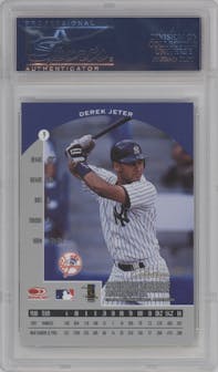 Derek Jeter from the 1998 Donruss Preferred set featuring a Prized Collection parallel graded by PSA and given an overall grade of 8.