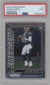 Jalen Hurts from the 2020 Panini Prizm set graded by PSA and given an overall grade of 9.