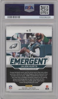 Jalen Hurts from the 2020 Panini Prizm set graded by PSA and given an overall grade of 9.