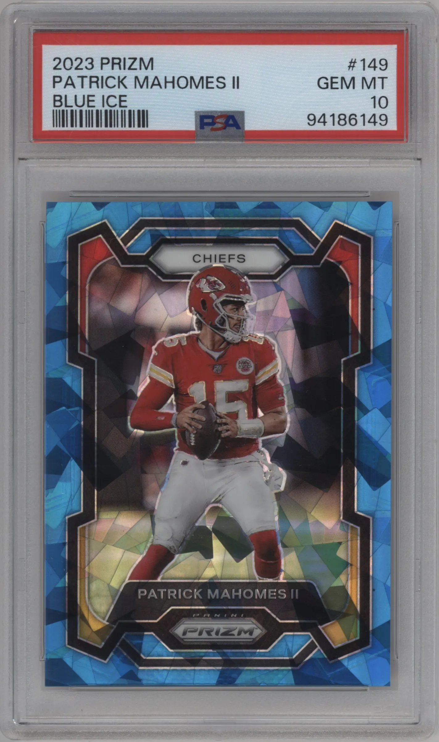2023 Panini Prizm Patrick Mahomes II Blue Ice #149 PSA 10
