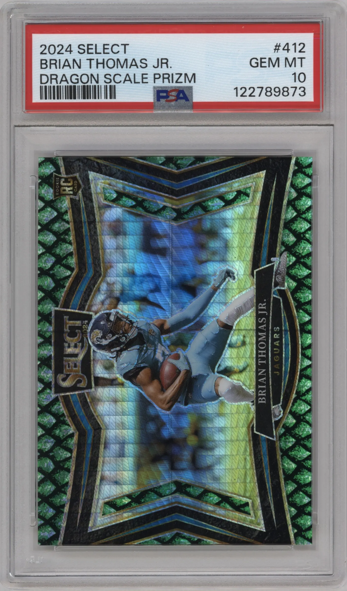 2024 Panini Select Field Lvl. Brian Thomas Jr. Dragon Scale Prizm #412 PSA 10