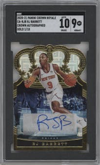 RJ Barrett from the 2020-21 Panini Crown Royale set featuring a Gold  parallel graded by SGC and given an overall grade of 9.