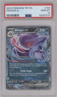 Gengar EX from the 2024 Pokemon SV set graded by PSA and given an overall grade of 10.