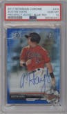 Austin Hays from the 2017 Bowman Chrome set featuring a Blue Refractor parallel graded by PSA and given an overall grade of 10.