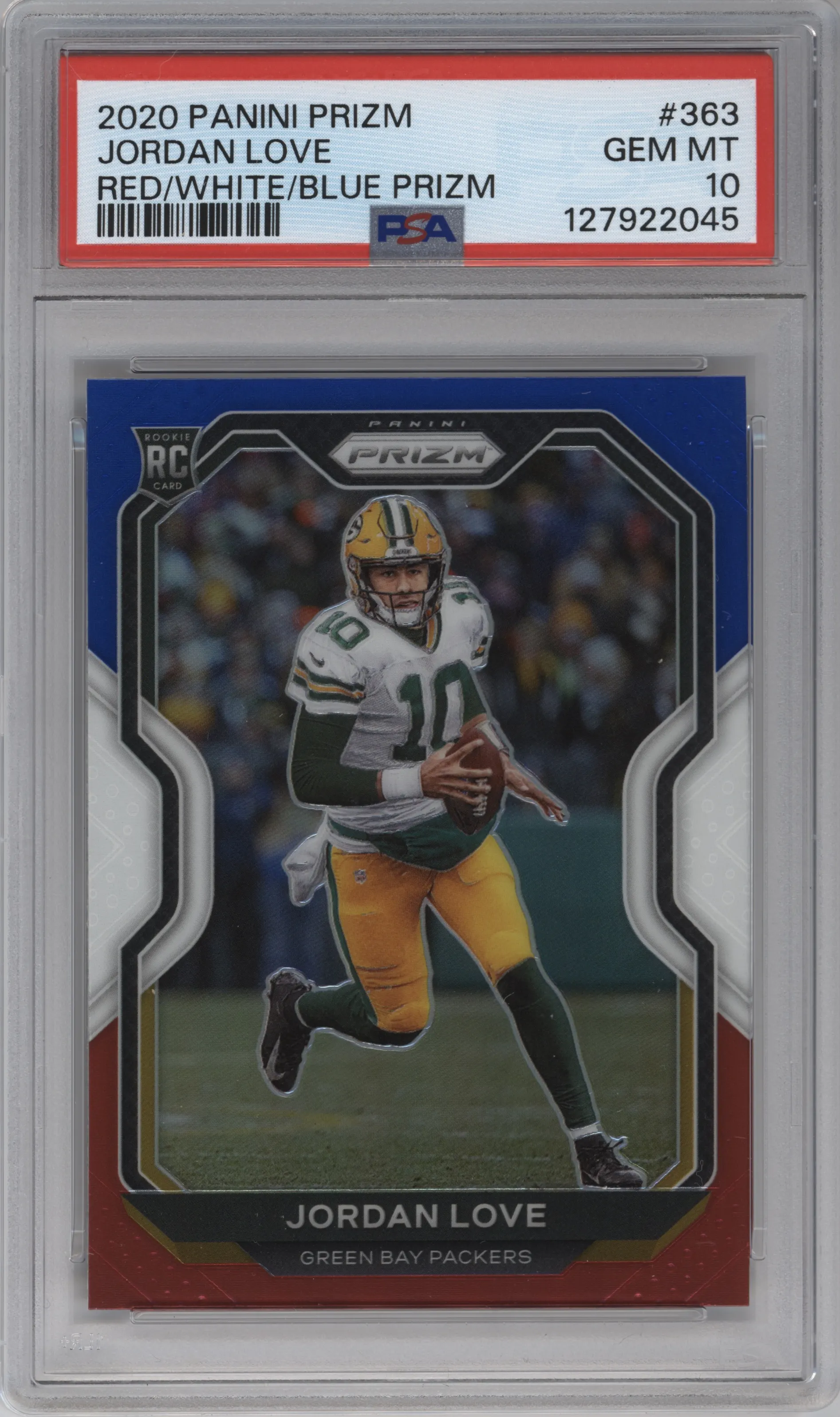 2020 Panini Prizm Jordan Love Red/White/Blue Prizm #363 PSA 10