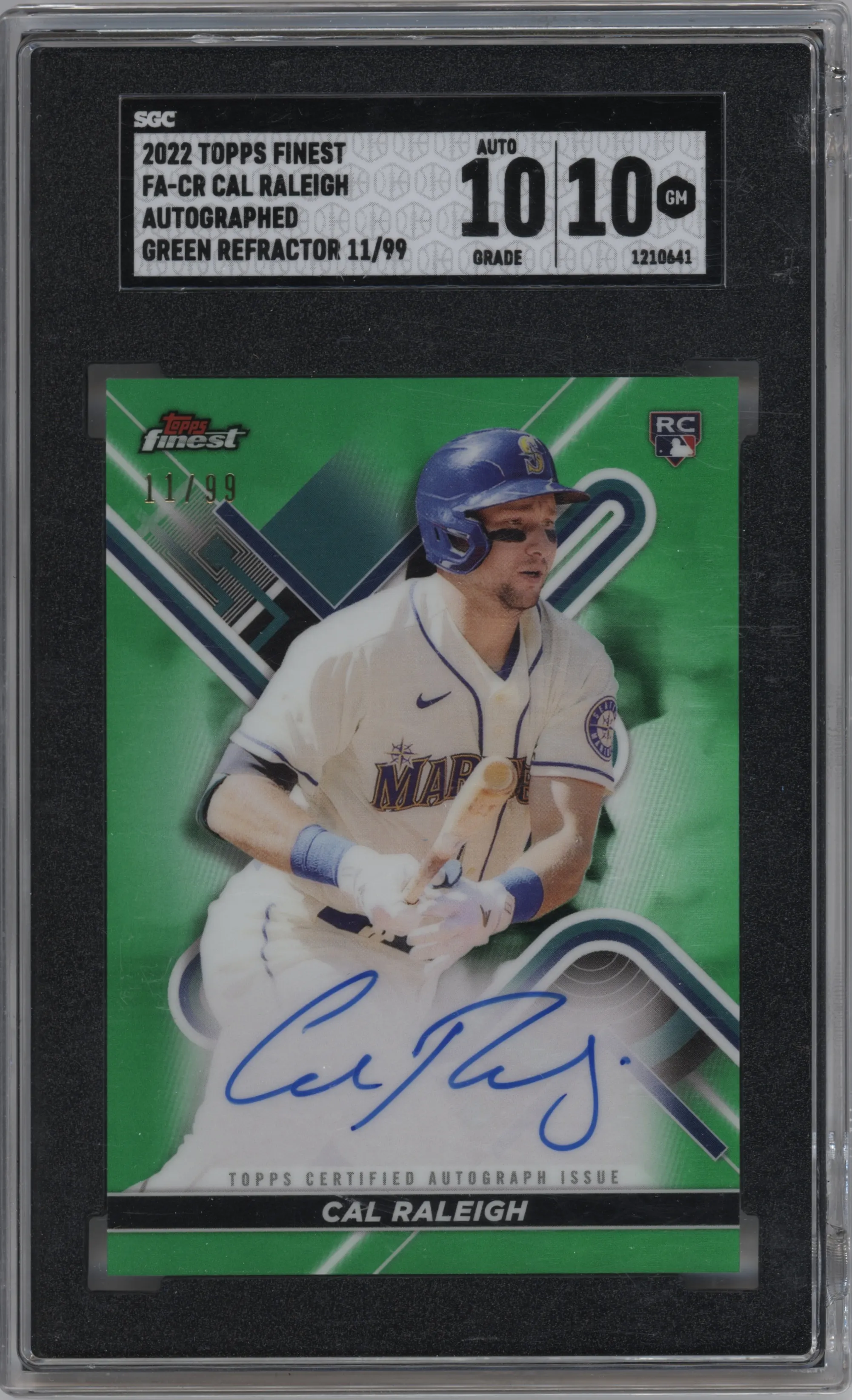 2022 Topps Finest Auto Cal Raleigh Green Refractor #FA-CR SGC 10