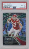 Travis Kelce from the 2023 Panini Select set featuring a Dragon Scale parallel graded by PSA and given an overall grade of 10.