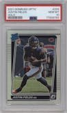 Justin Fields from the 2021 Panini Donruss Optic set featuring a Holo parallel graded by PSA and given an overall grade of 10.
