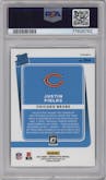Justin Fields from the 2021 Panini Donruss Optic set featuring a Holo parallel graded by PSA and given an overall grade of 10.
