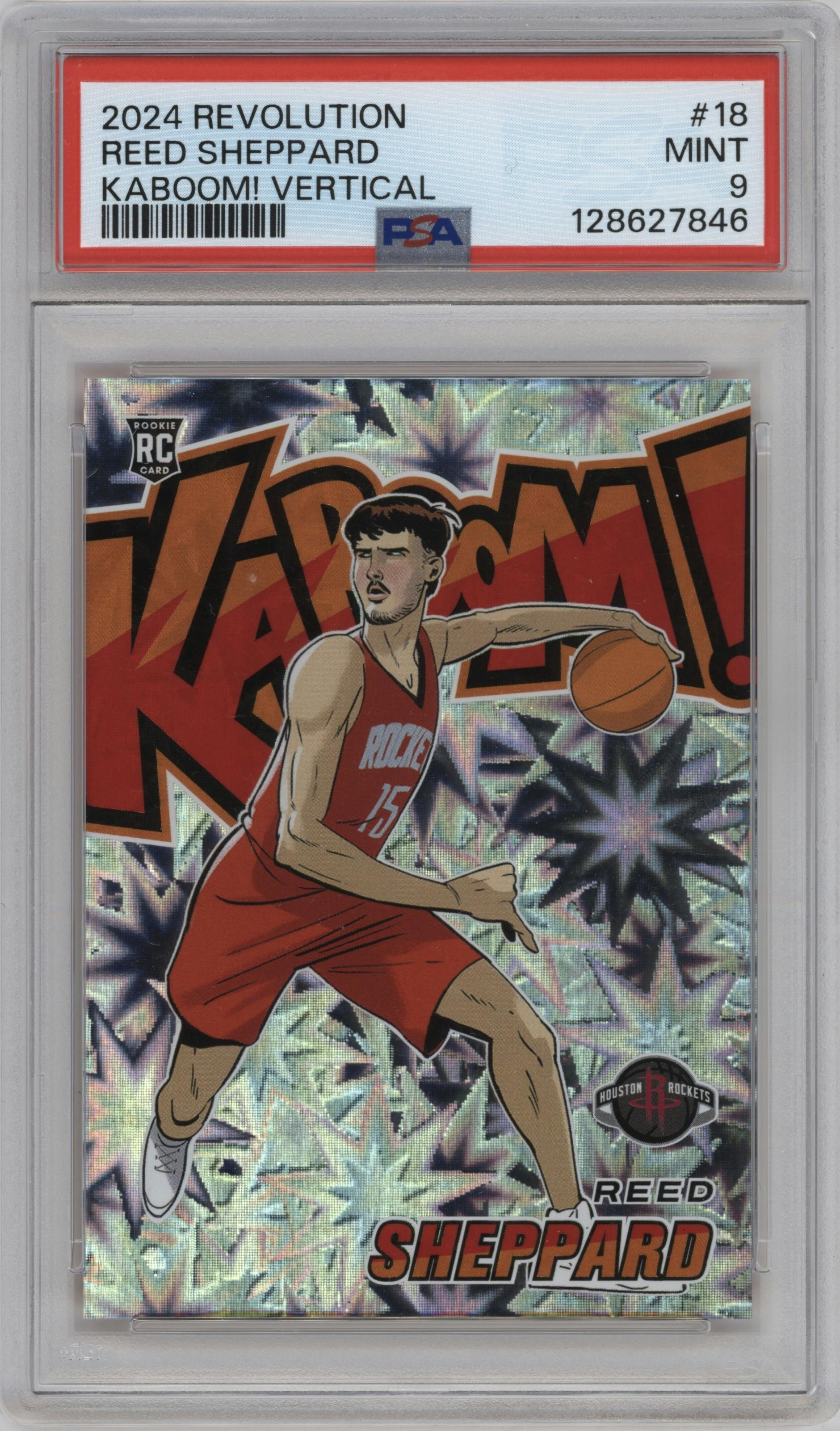 Reed Sheppard from the 2024-25 Panini Revolution set graded by PSA and given an overall grade of 9.