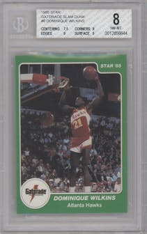 Dominique Wilkins from the 1985 Star Gatorade Slam Dunk set graded by Beckett and given an overall grade of 8.