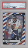 C.J. Stroud from the 2024 Panini Prizm set featuring a Red/White/Blue Prizm parallel graded by PSA and given an overall grade of 10.