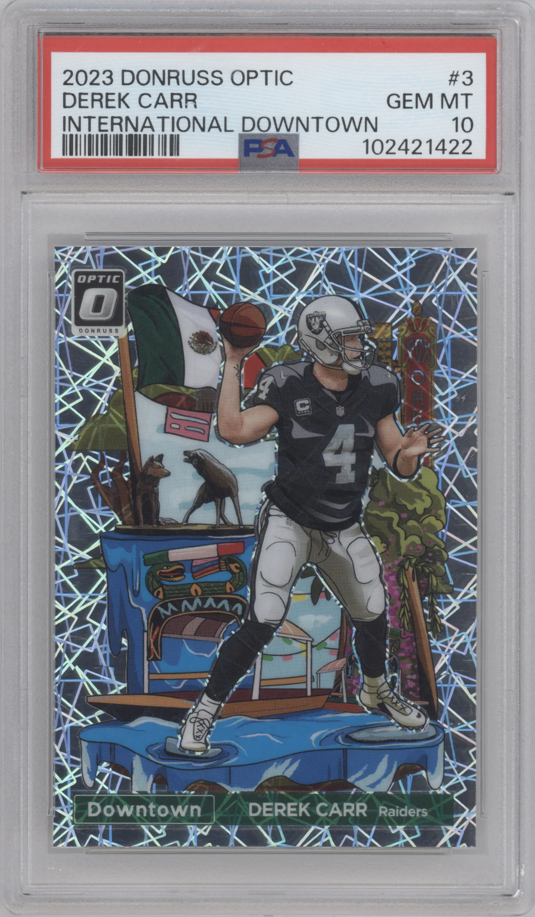 2023 Donruss Optic International Downtown Derek Carr #3 PSA 10