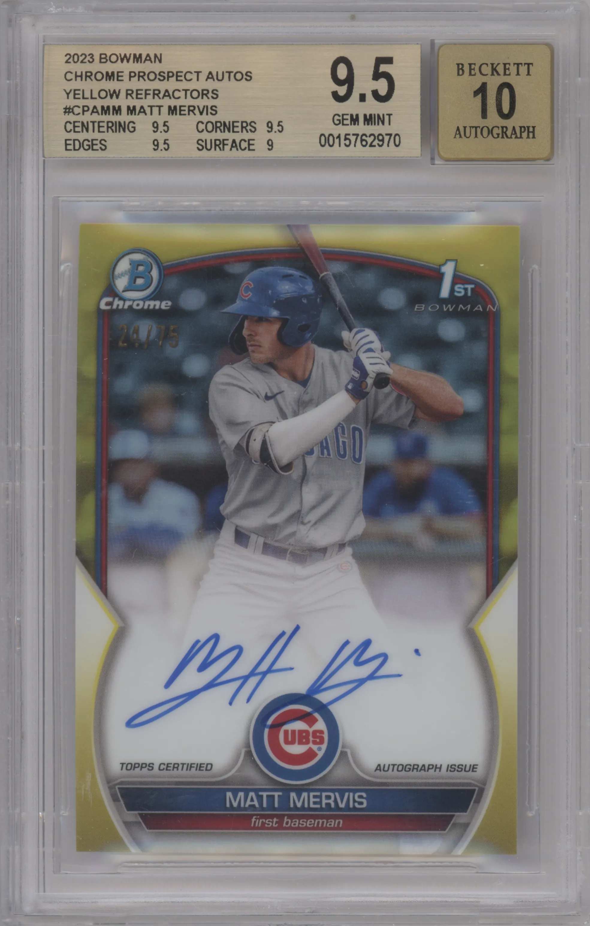 2023 Bowman Chr.Pros.Auto Matt Mervis Yellow Refractor BGS 9.5