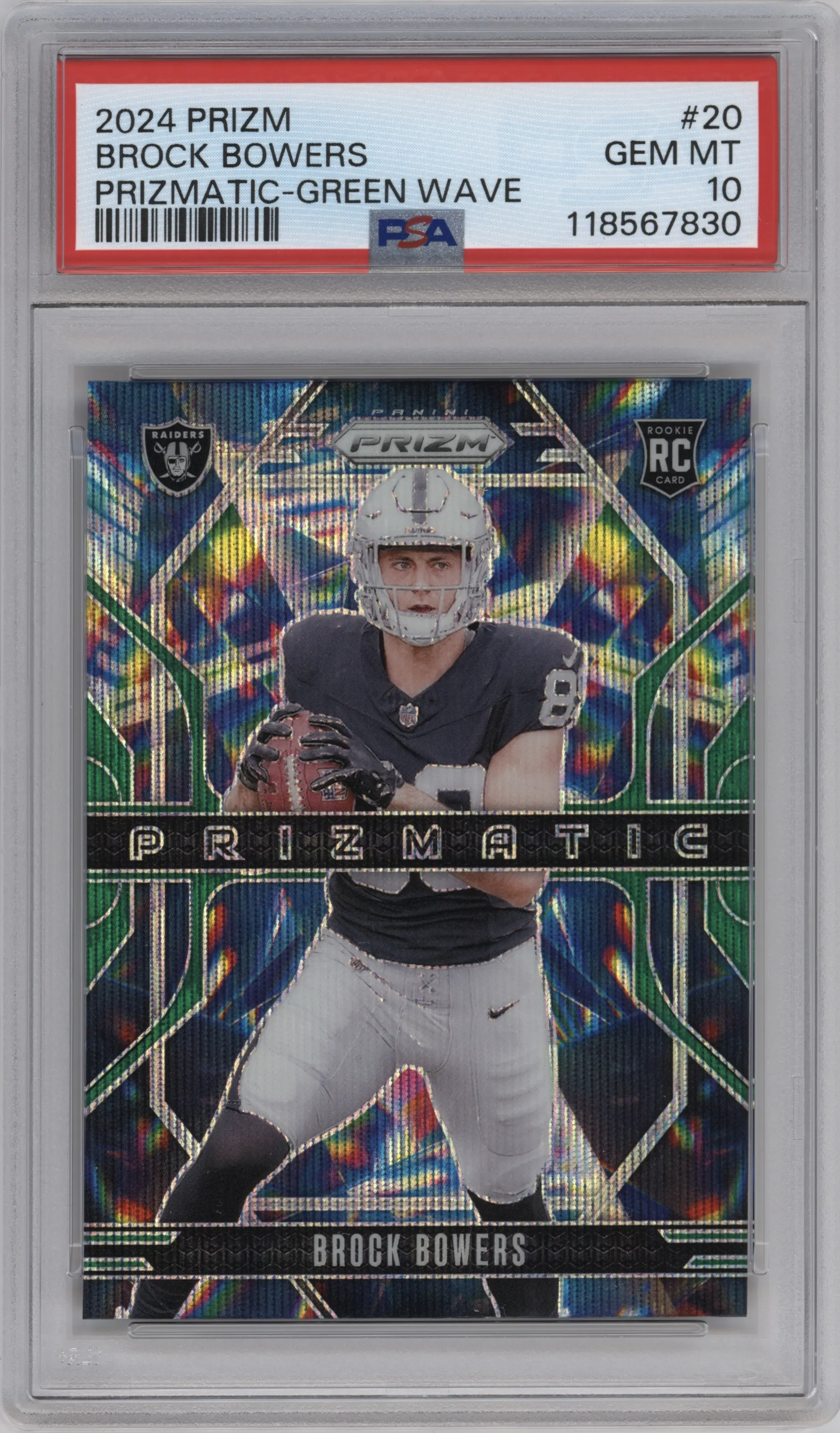 2024 Panini Prizm Prizmatic Brock Bowers Green Wave #20 PSA 10