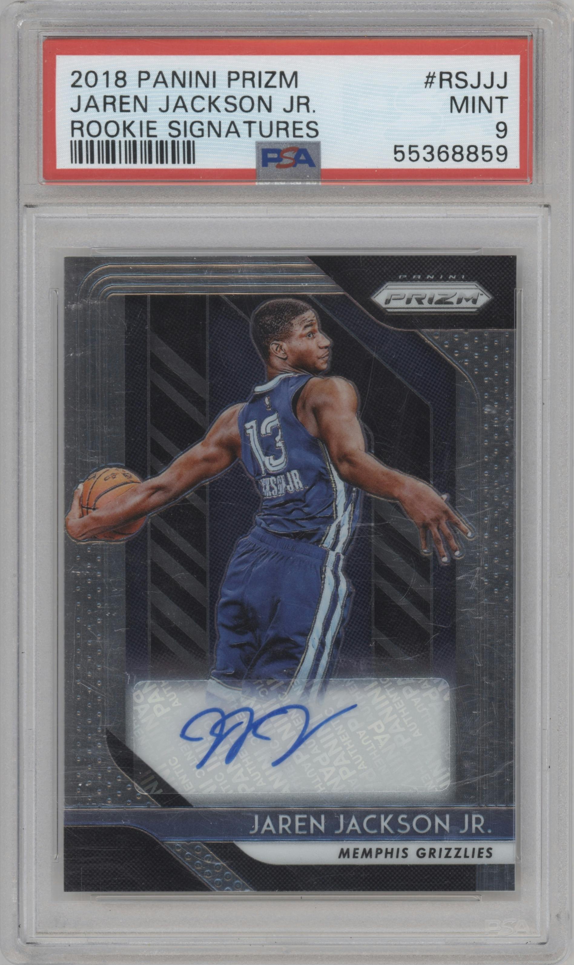 Jaren Jackson Jr. from the 2018-19 Panini Prizm set graded by PSA and given an overall grade of 9.