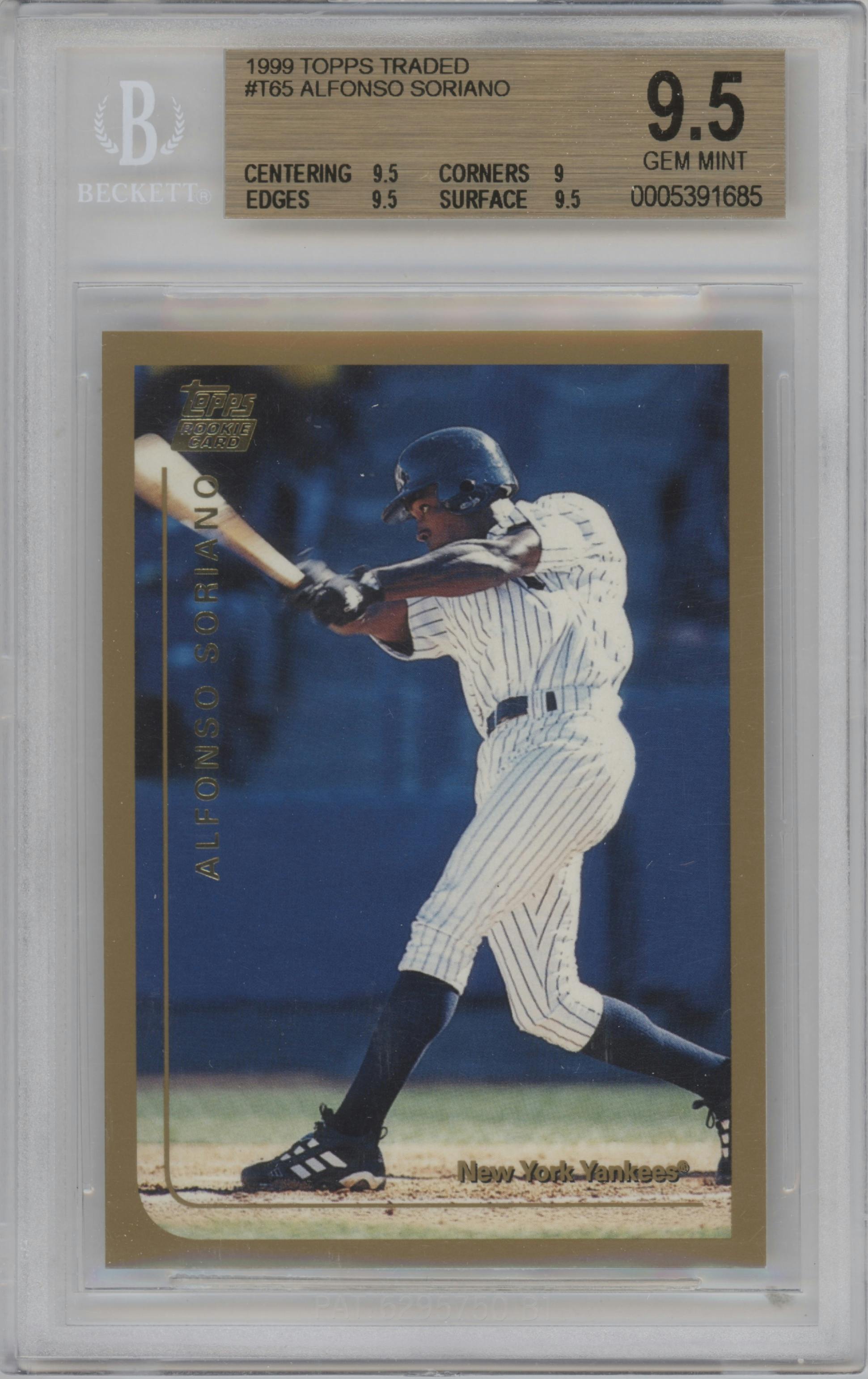 Alfonso Soriano from the 1999 Topps Traded set graded by Beckett and given an overall grade of 9.5.
