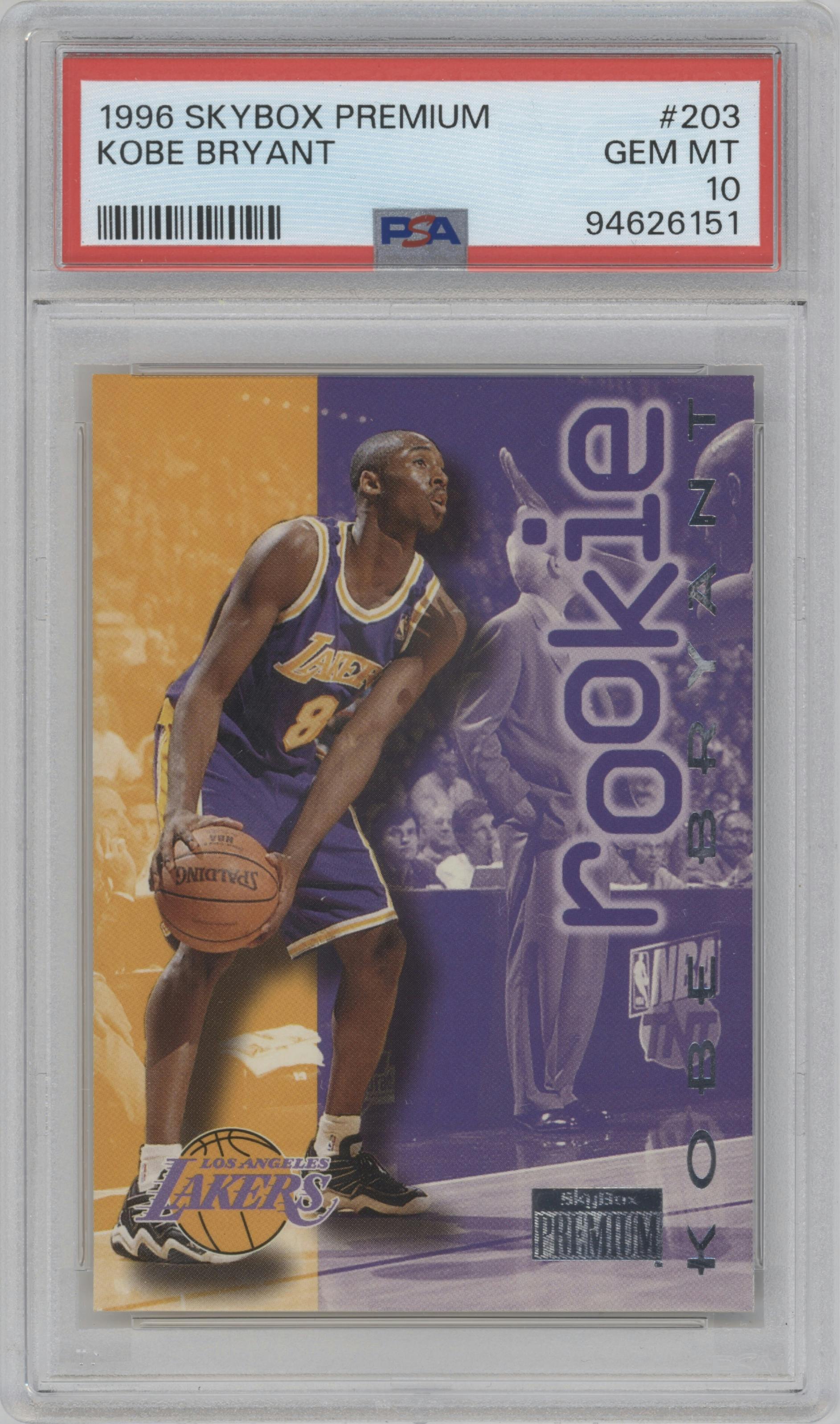 Kobe Bryant from the 1996-97 Skybox Premium set graded by PSA and given an overall grade of 10.