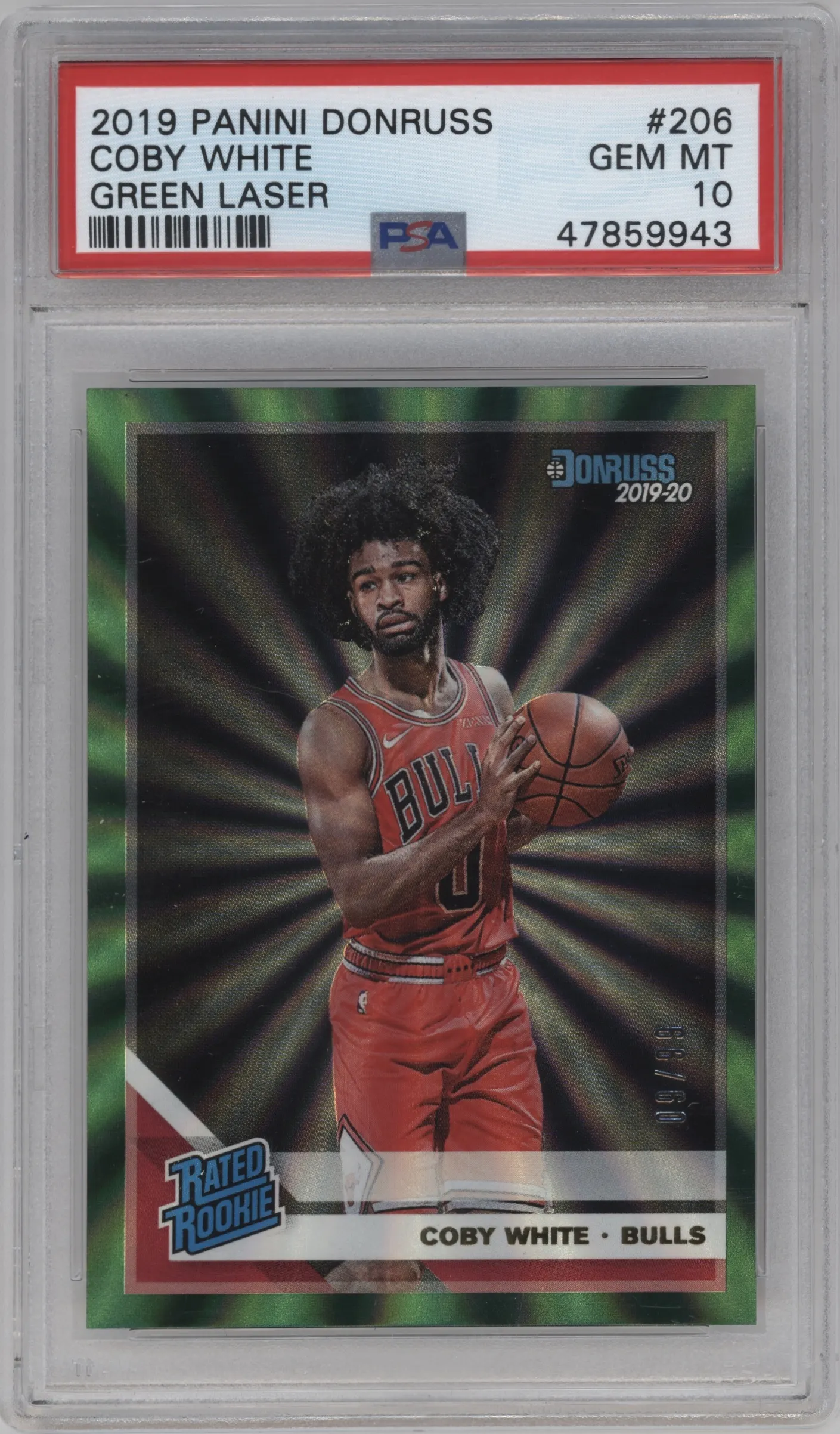 2019 Panini Donruss Rated Rookie Coby White Green Laser #206 PSA 10