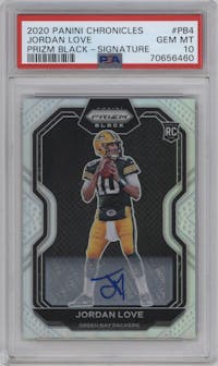 Jordan Love from the 2020 Panini Chronicles set graded by PSA and given an overall grade of 10.